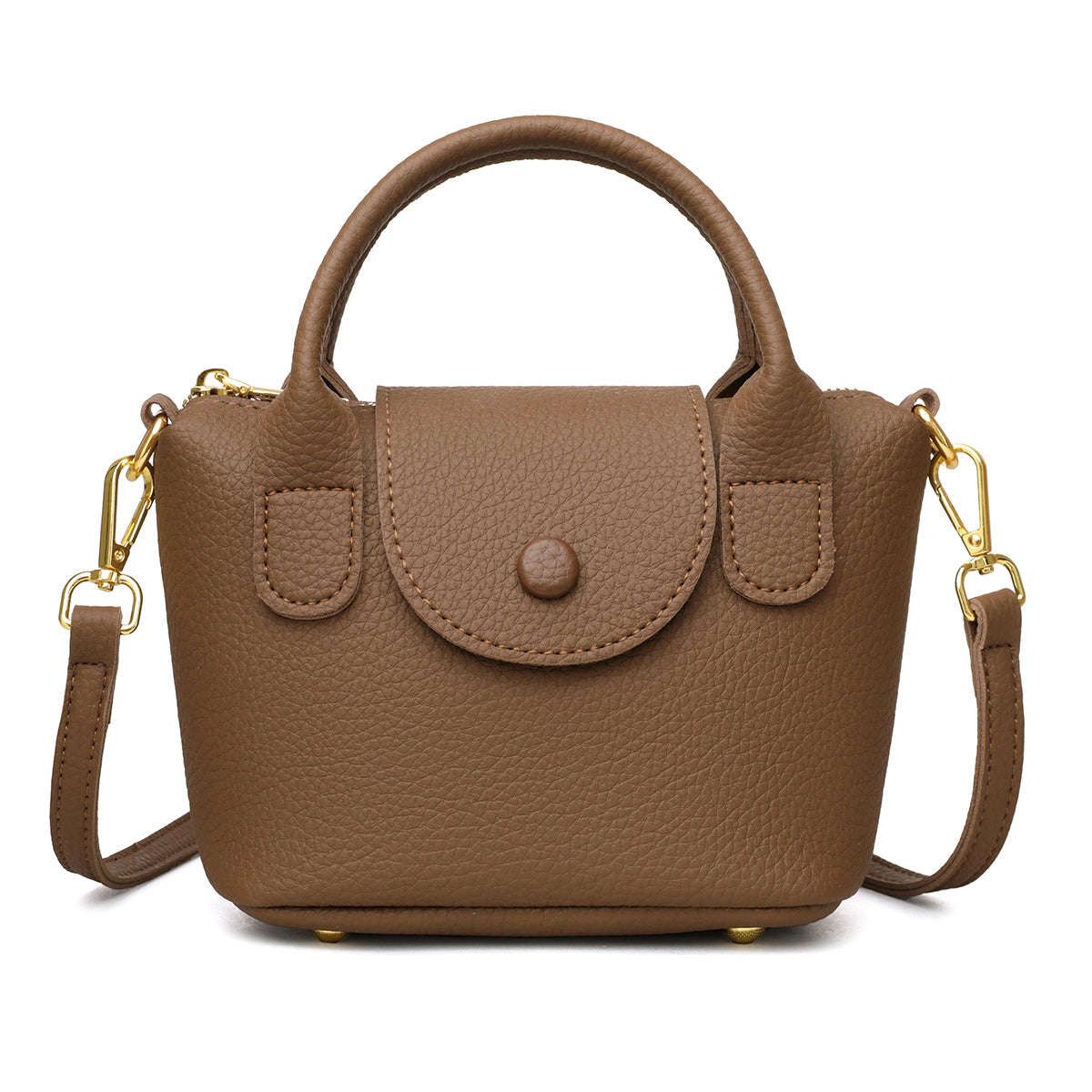 The "Mini Bucket Pouch" Top-Handle Crossbody (Brown)