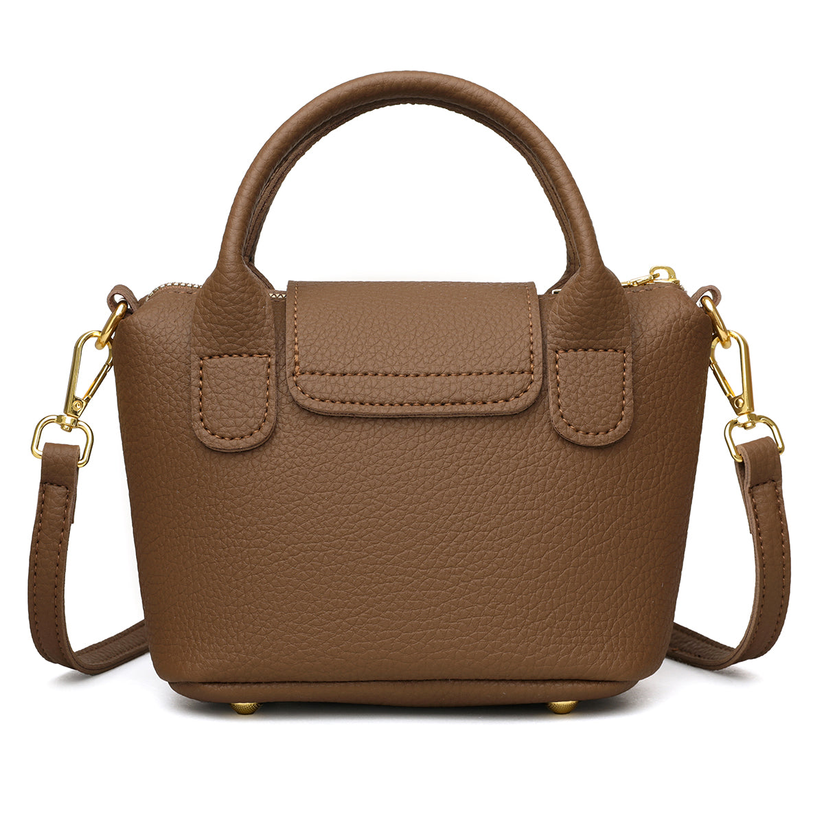 The "Mini Bucket Pouch" Top-Handle Crossbody (Brown)