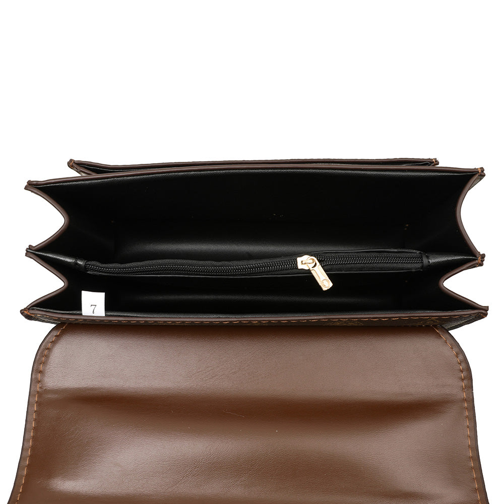Elegant Monogram Chain Crossbody Bag – Brown Edition