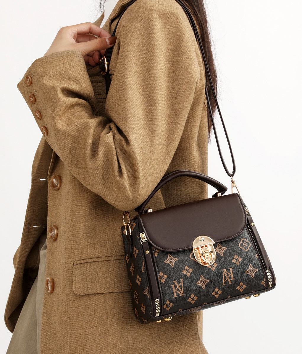 Elegant Monogram Top Handle Satchel – Brown Edition