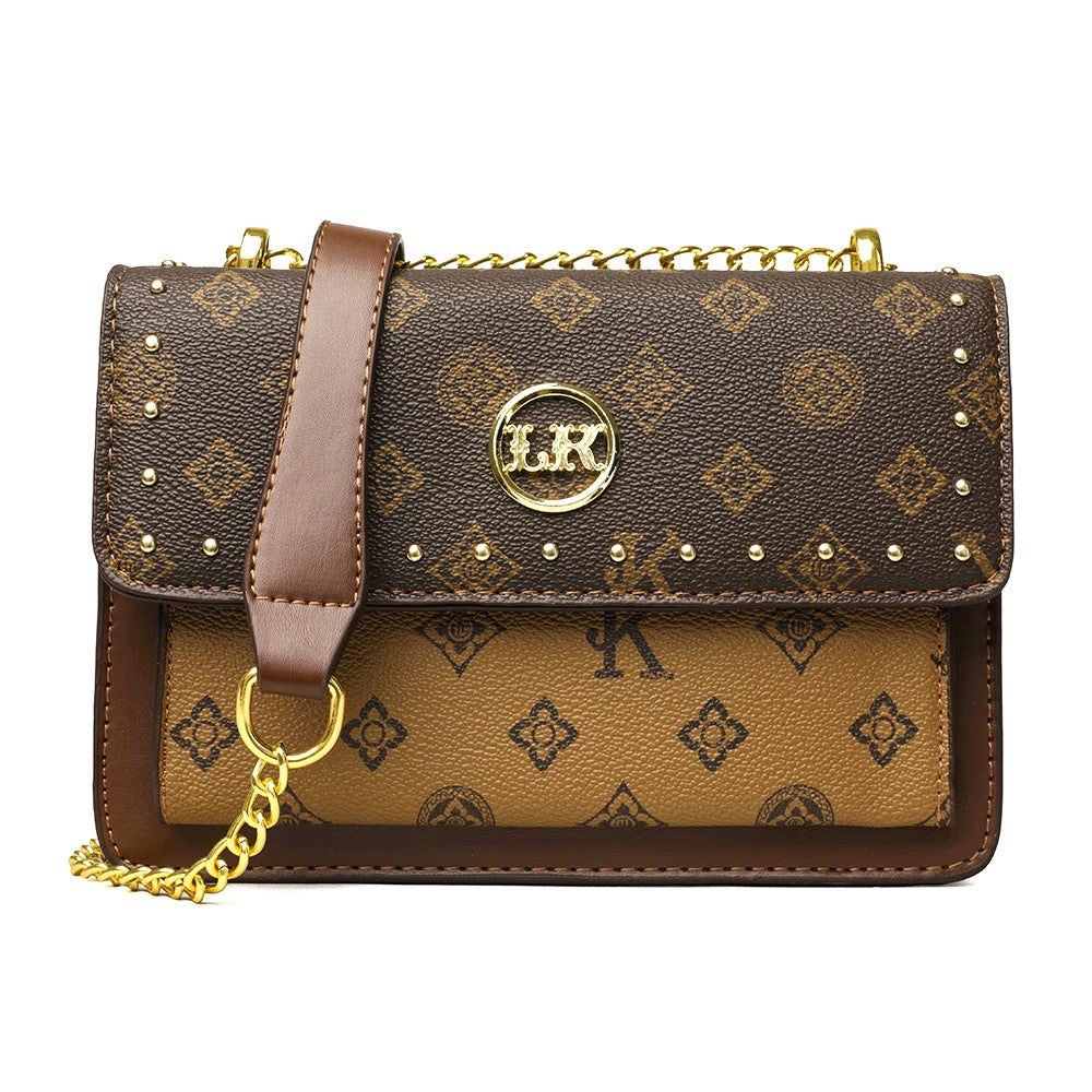 Elegant Monogram Chain Crossbody Bag – Brown Edition