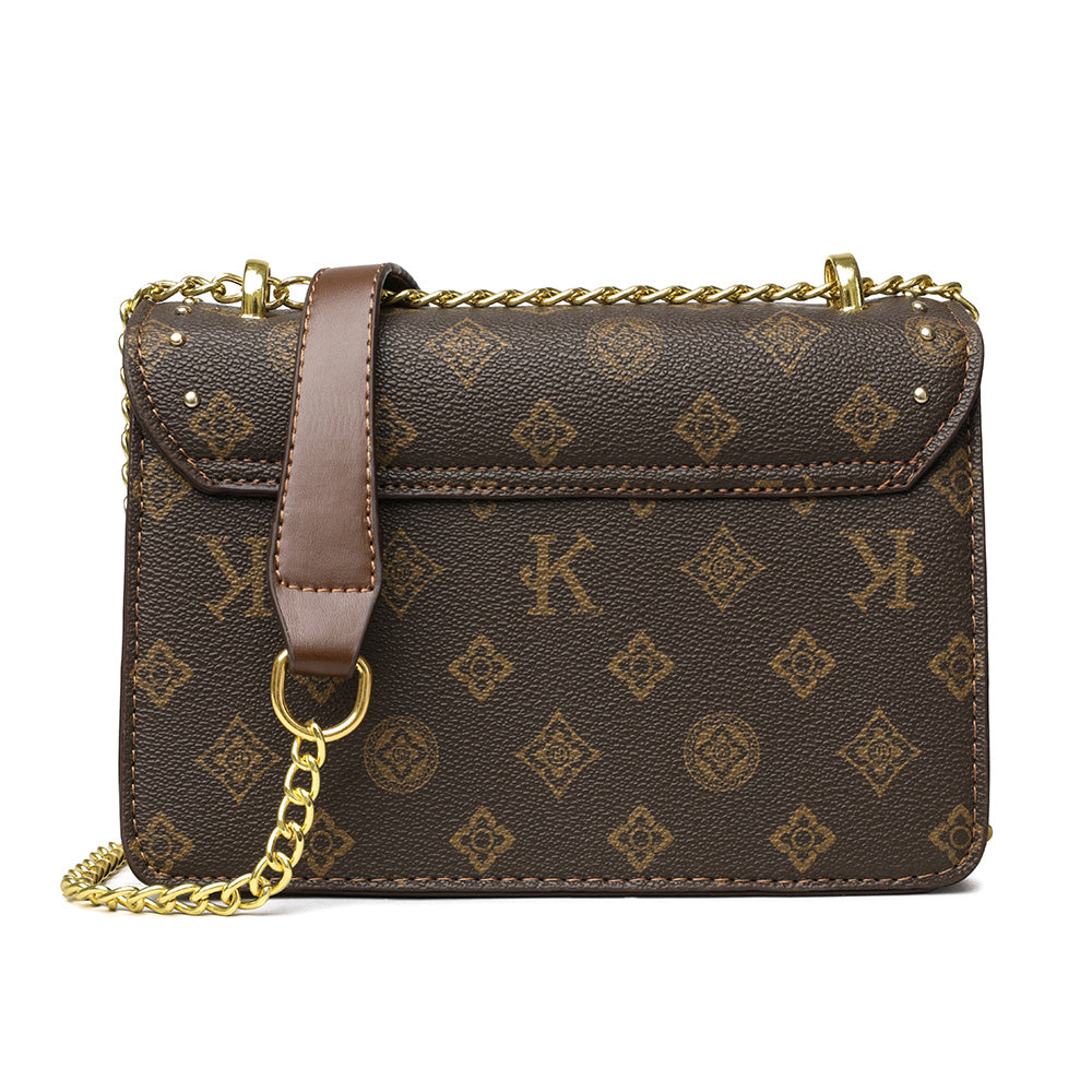 Elegant Monogram Chain Crossbody Bag – Brown Edition