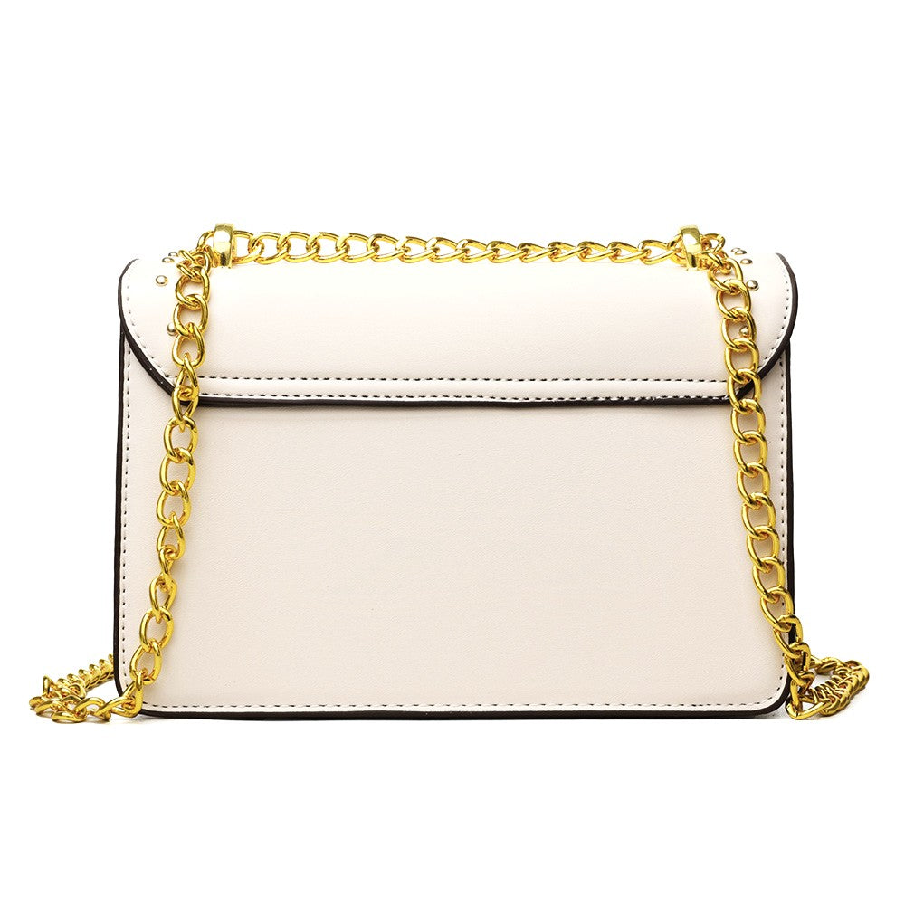 Elegant Studded Chain Crossbody Bag – Ivory Edition