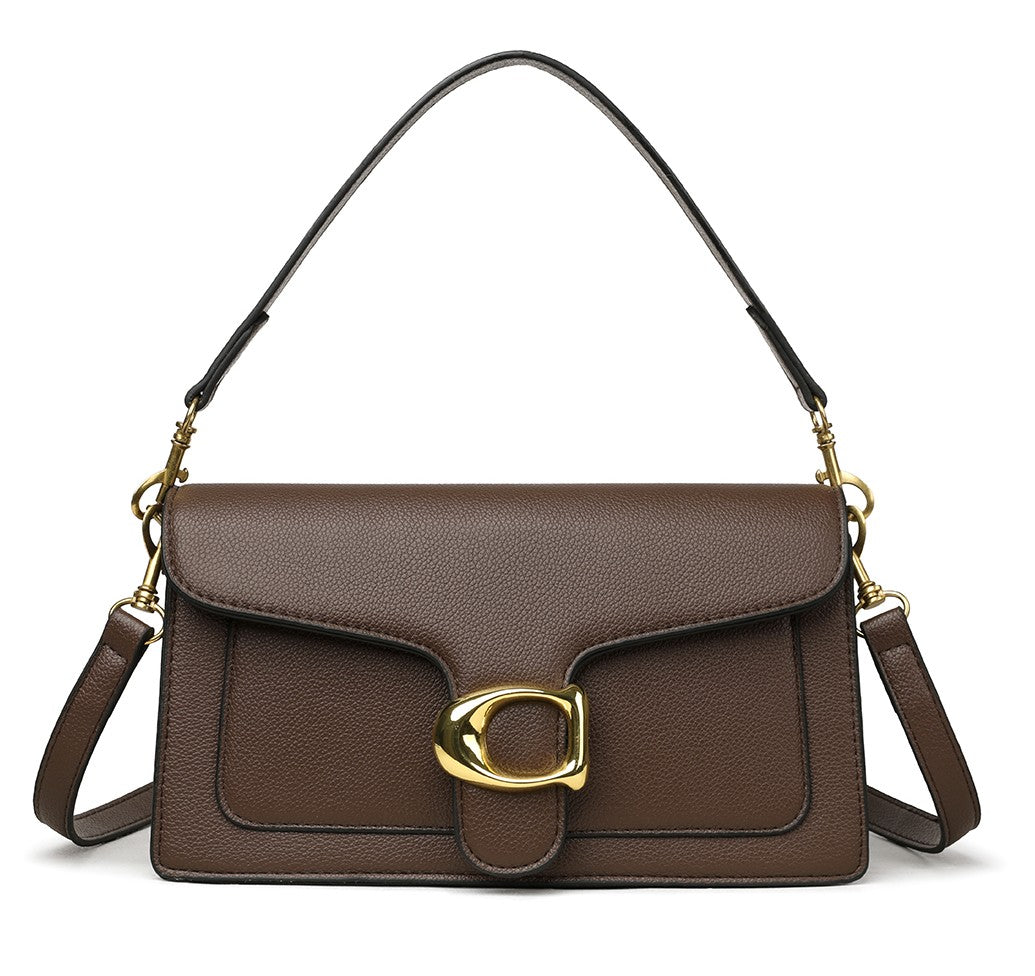 Classic Textured Flap Shoulder Bag – Brown Edition