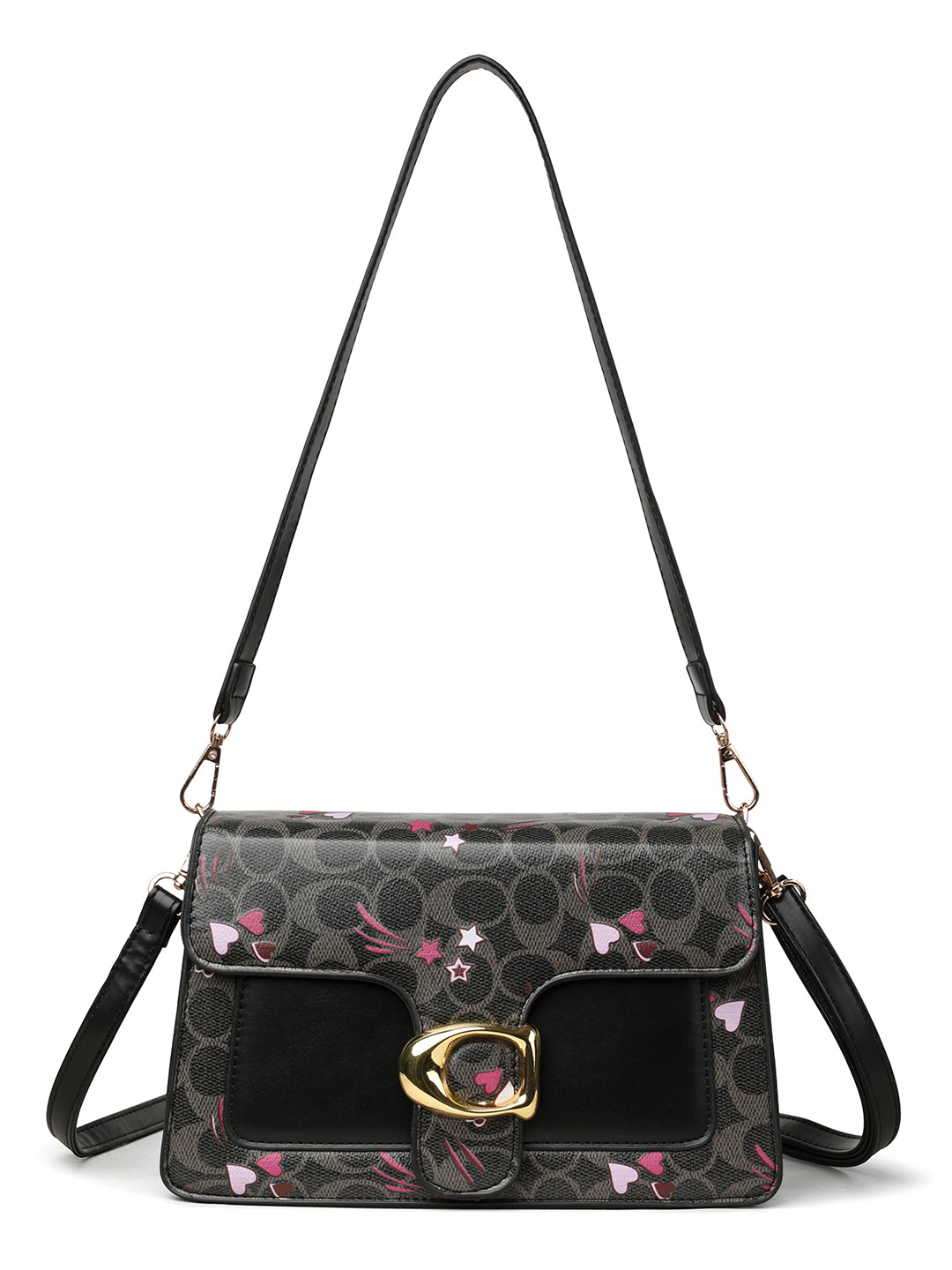 Signature Monogram Heart Print Shoulder Bag – Black Edition