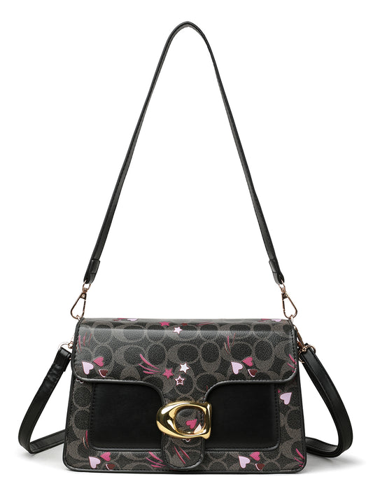 Signature Monogram Heart Print Shoulder Bag – Black Edition