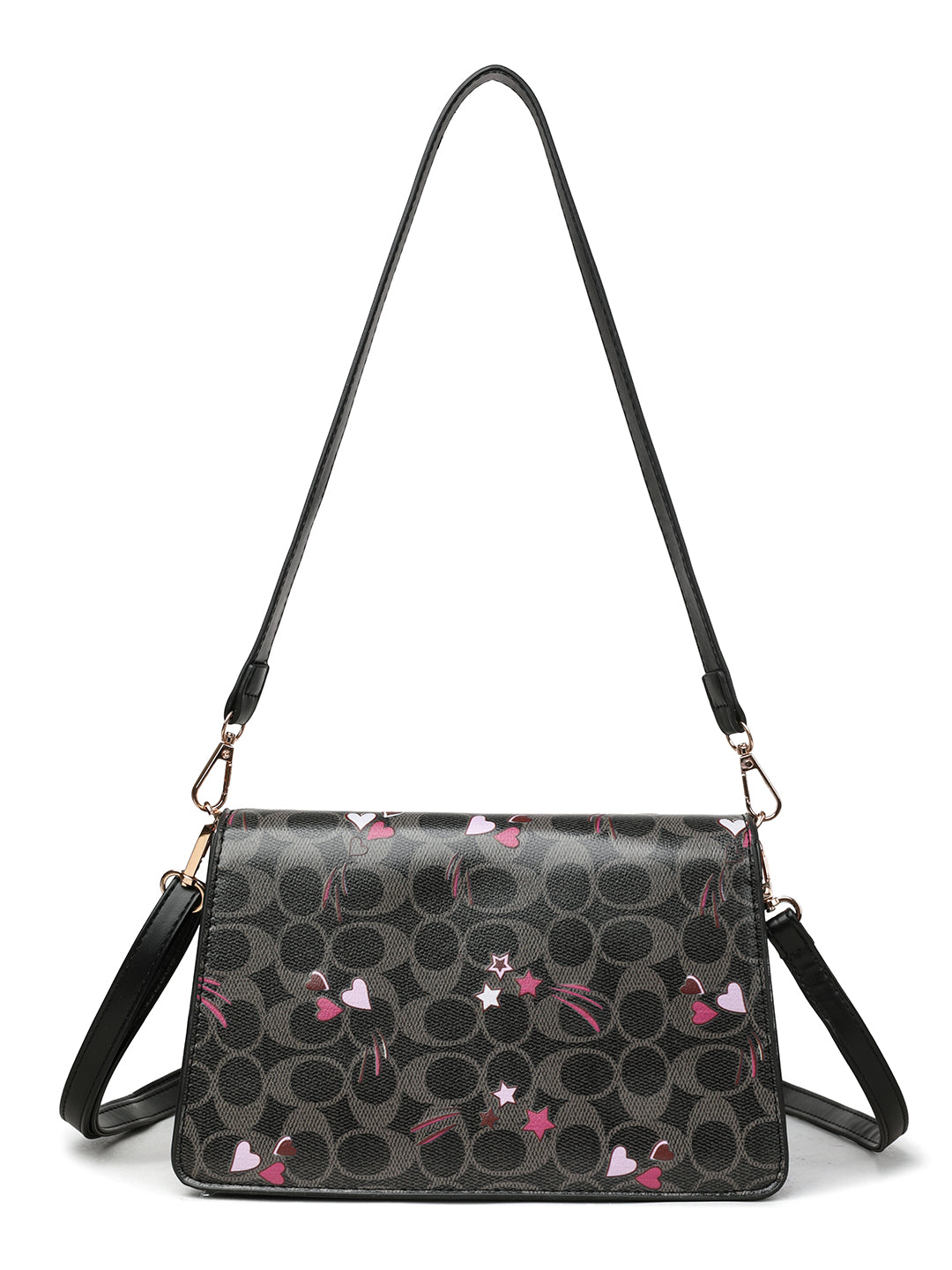 Signature Monogram Heart Print Shoulder Bag – Black Edition