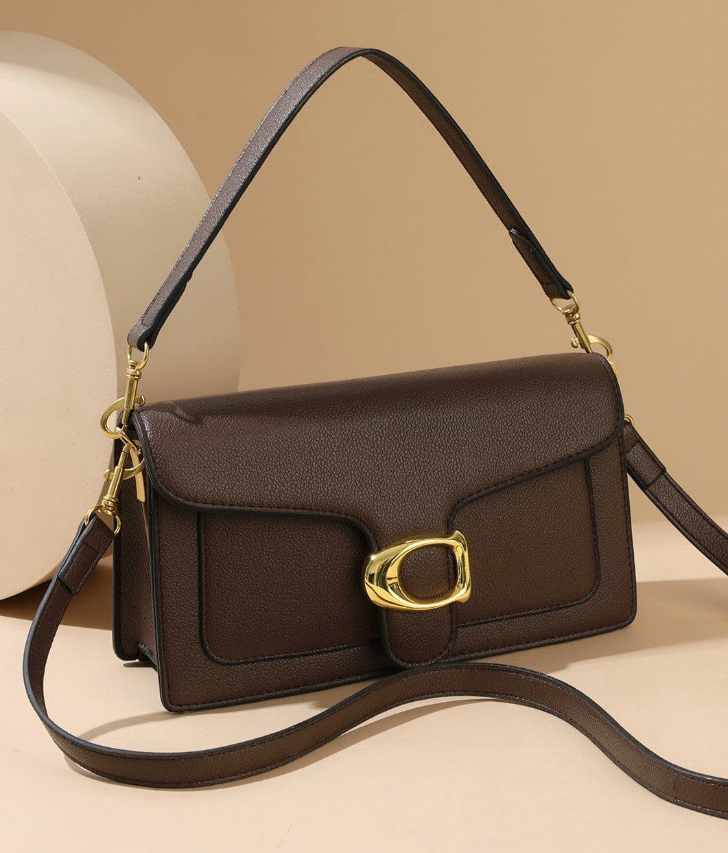 Classic Textured Flap Shoulder Bag – Brown Edition
