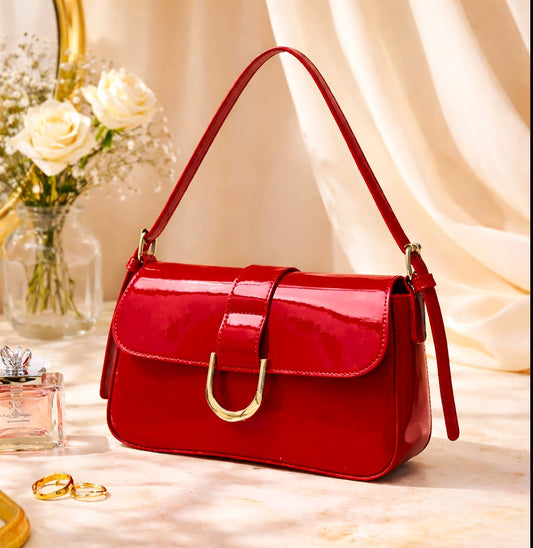 The “Scarlet Muse” Patent Shoulder Bag (Glossy Cherry Red Edition)