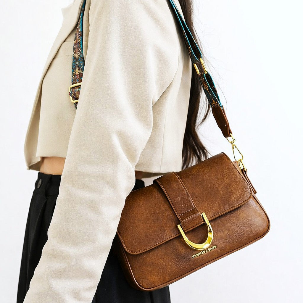 Vintage Horseshoe Buckle Crossbody Bag – Brown Edition