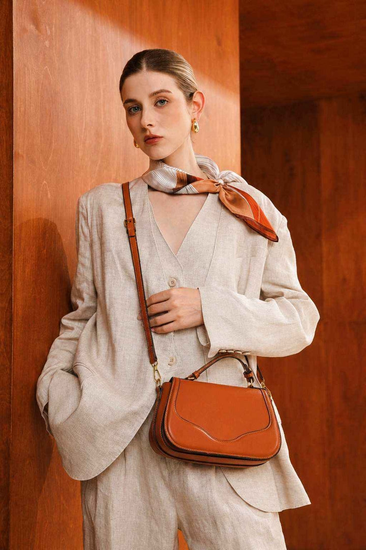 Elegant Top Handle Crossbody Bag – Tan Brown Edition
