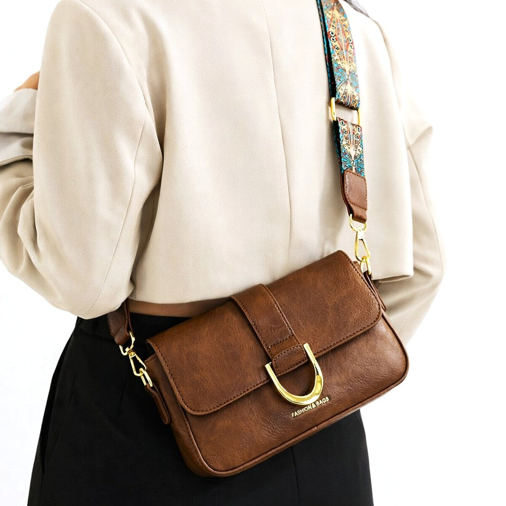 Vintage Horseshoe Buckle Crossbody Bag – Brown Edition
