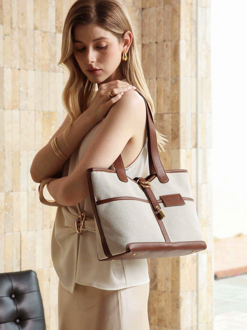 Classic Canvas Tote Bag – Beige & Brown Edition
