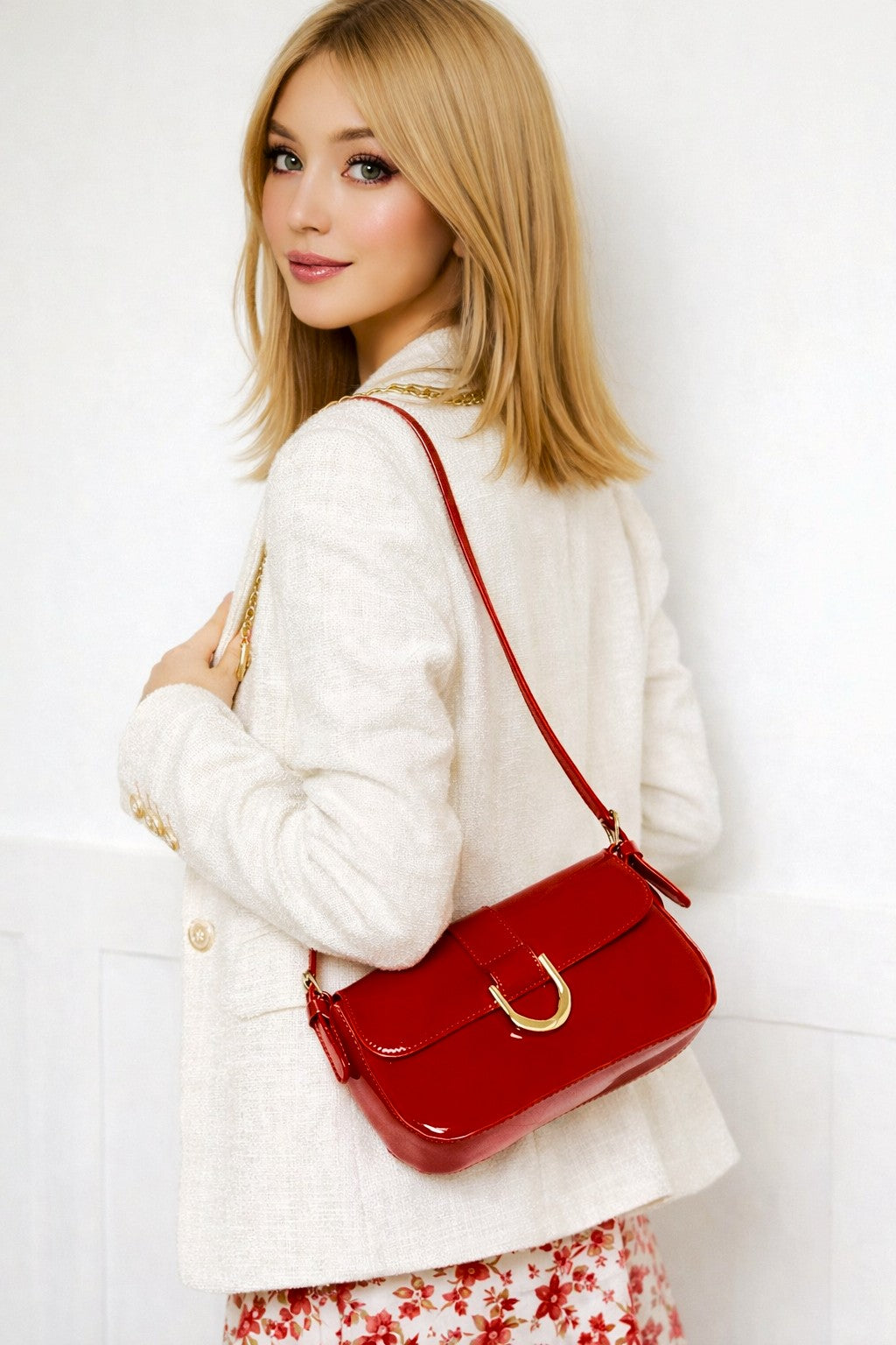 The “Scarlet Muse” Patent Shoulder Bag (Glossy Cherry Red Edition)