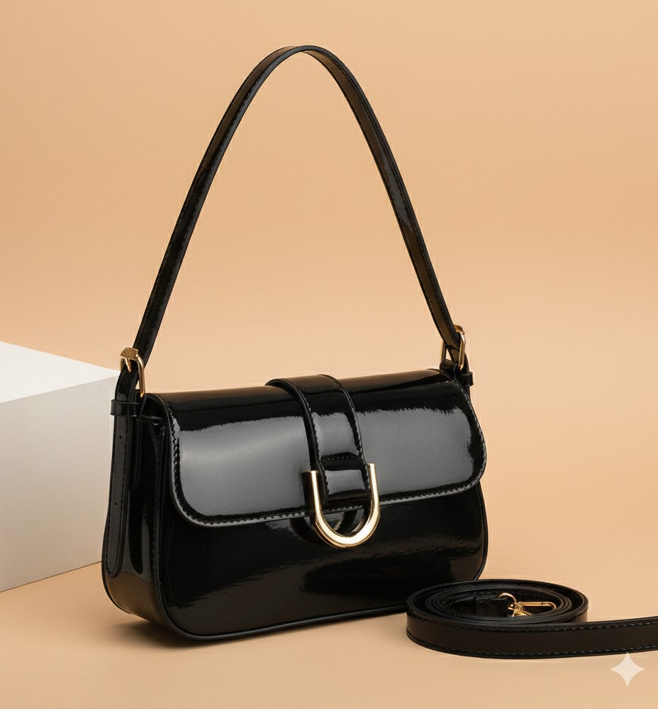 The “Noir Muse” Patent Shoulder Bag