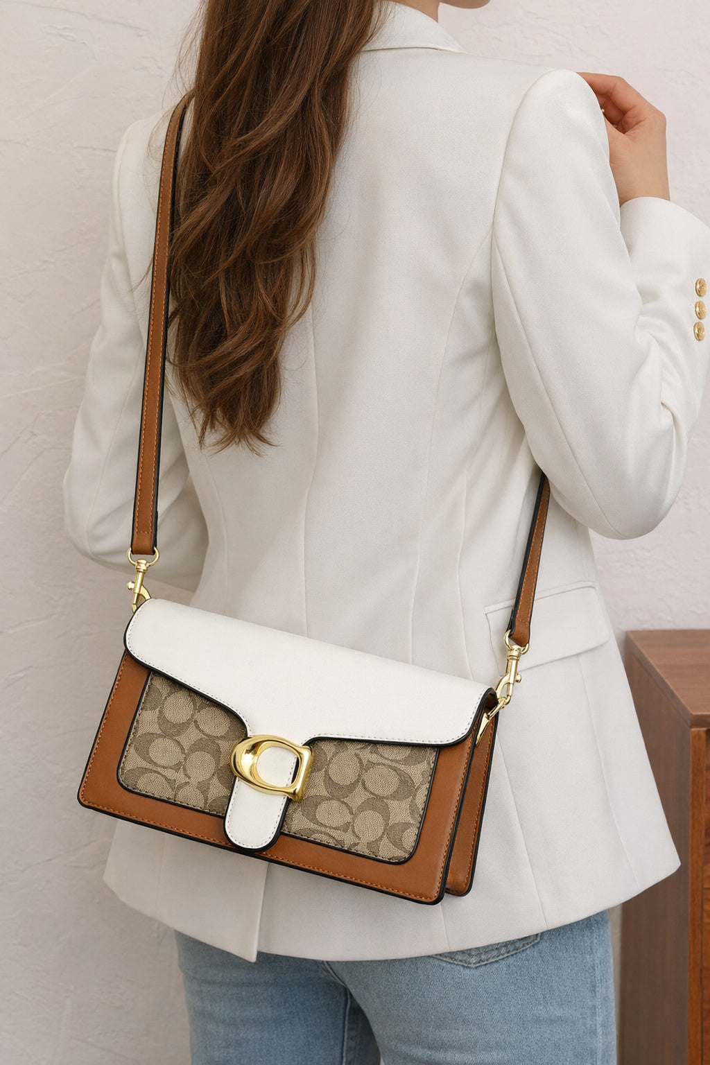 Classic Monogram Flap Shoulder Bag – White & Tan Edition