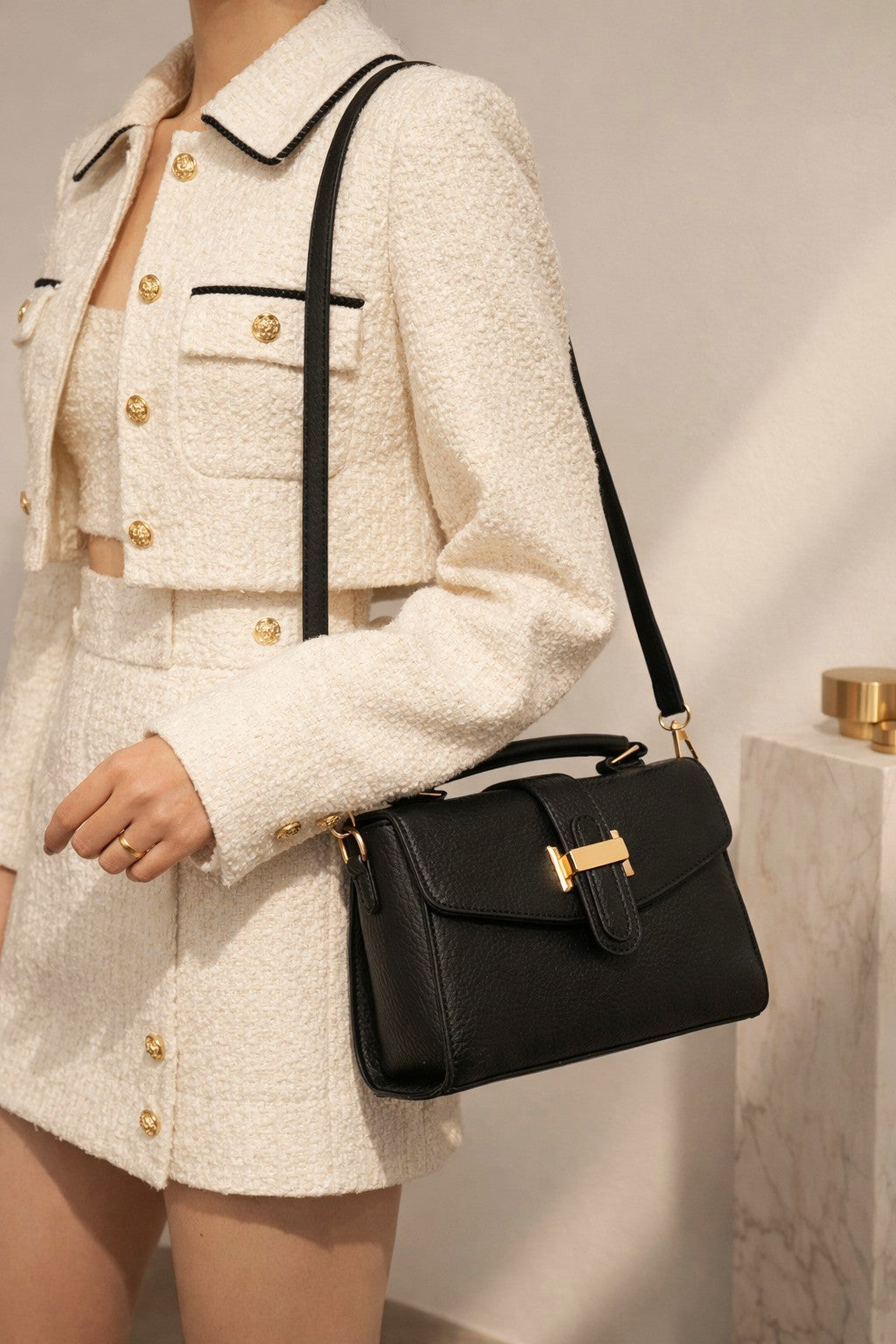 Classic Top Handle Leather Satchel – Black Edition