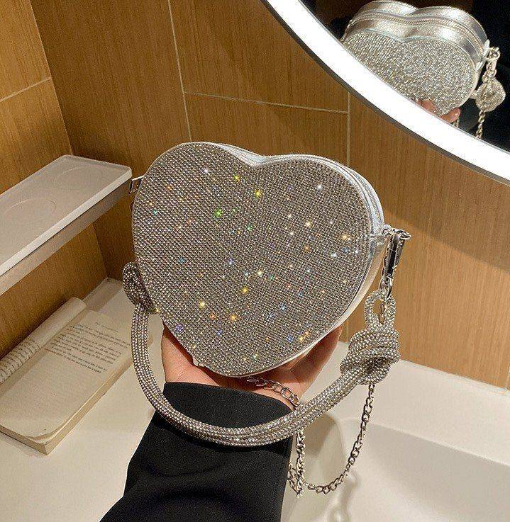 Crystal Heart Crossbody Bag – Silver Edition