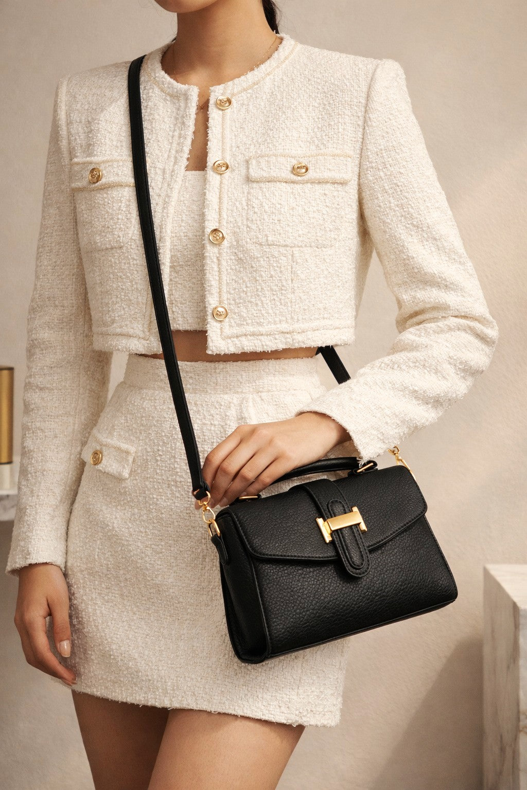 Classic Top Handle Leather Satchel – Black Edition