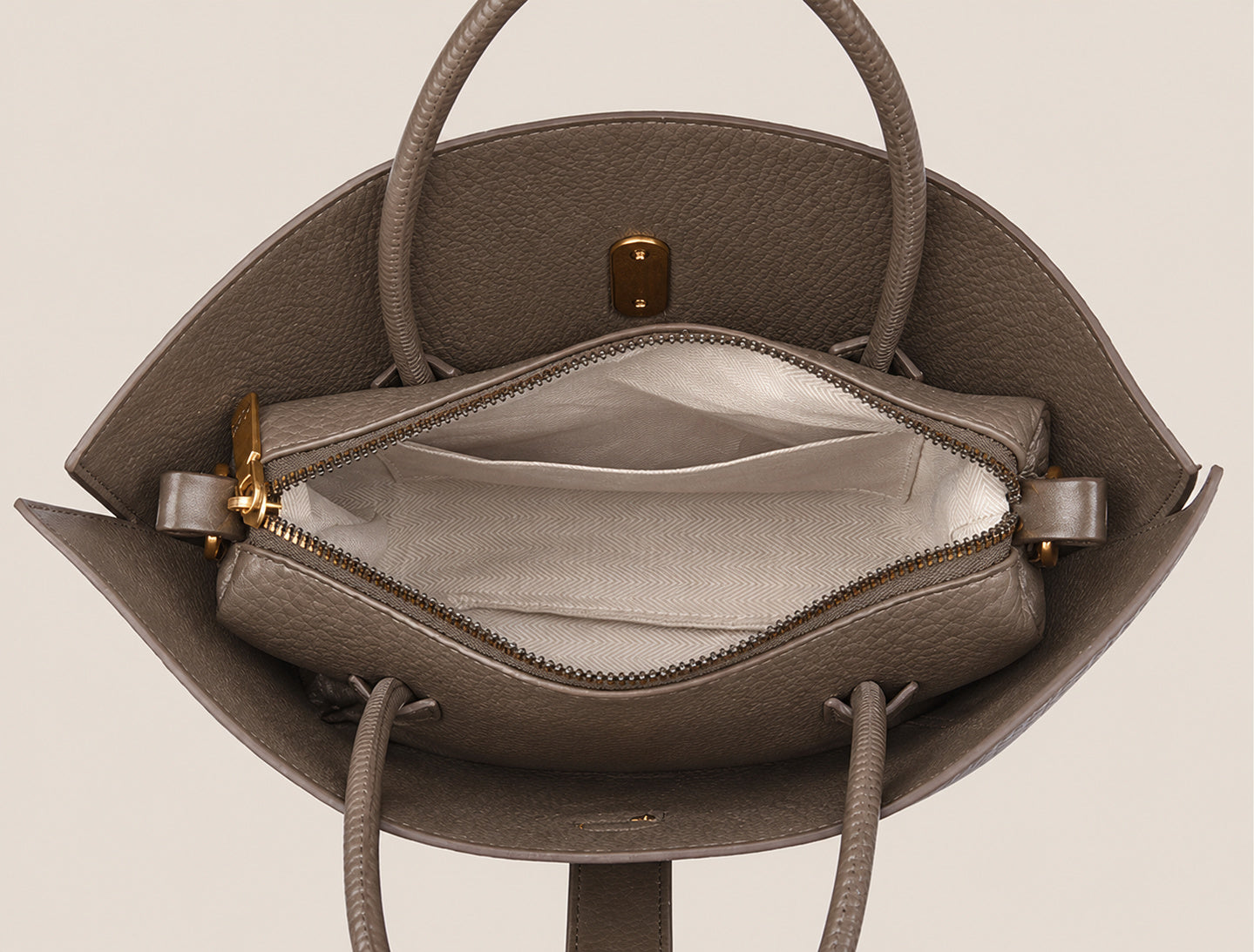 Classic Pebbled Leather Tote Bag – Taupe Edition