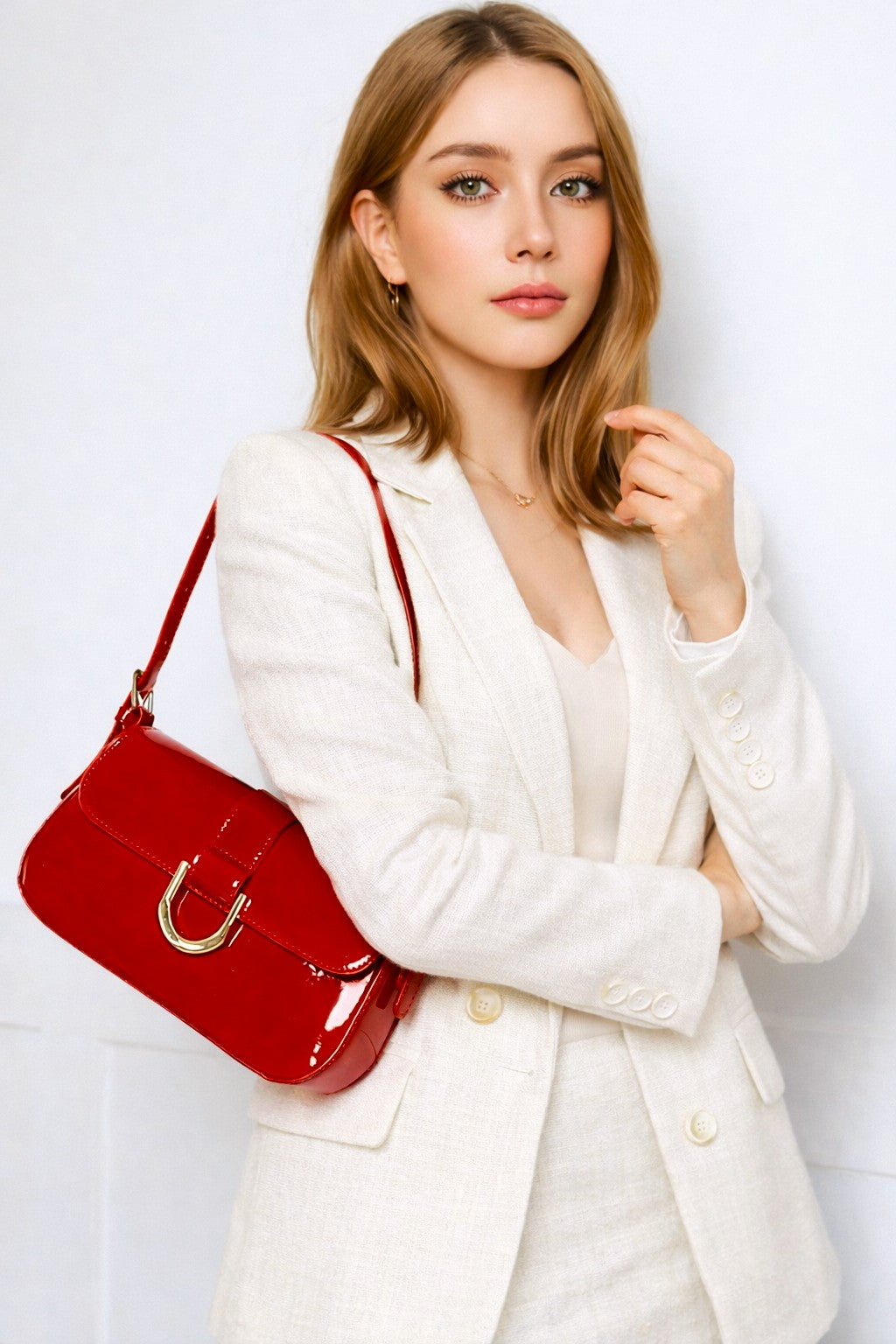 The “Scarlet Muse” Patent Shoulder Bag (Glossy Cherry Red Edition)