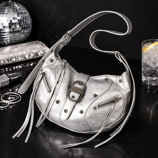 The “Silver Rebel” Studded Shoulder Bag