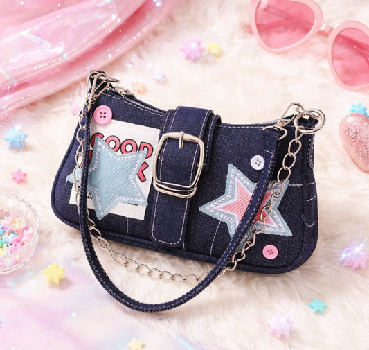 The “Midnight Star” Denim Shoulder Bag (Dark Wash Y2K Edition)