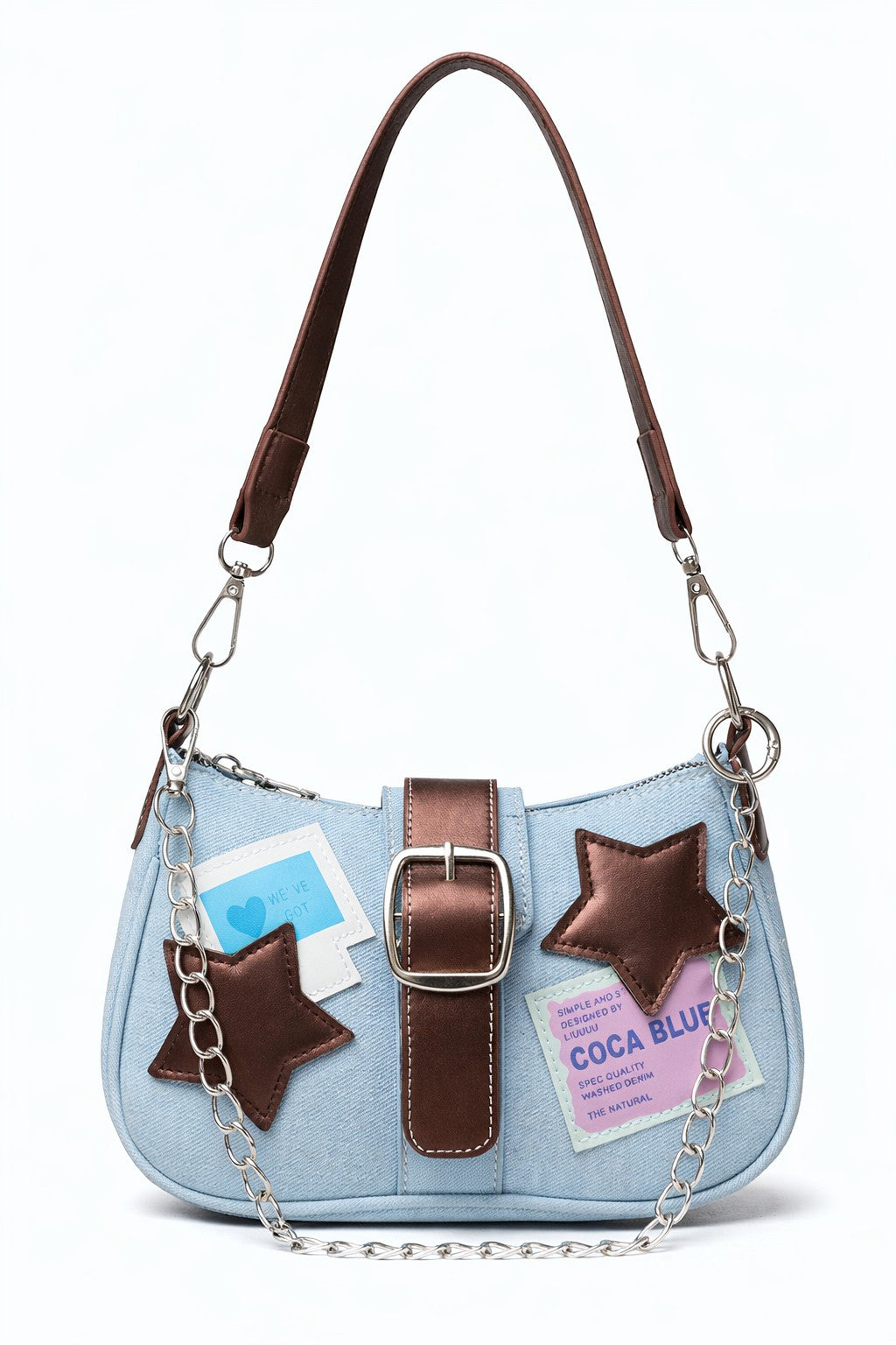 The “Cocoa Pop” Denim Shoulder Bag (Vintage Star Patch)