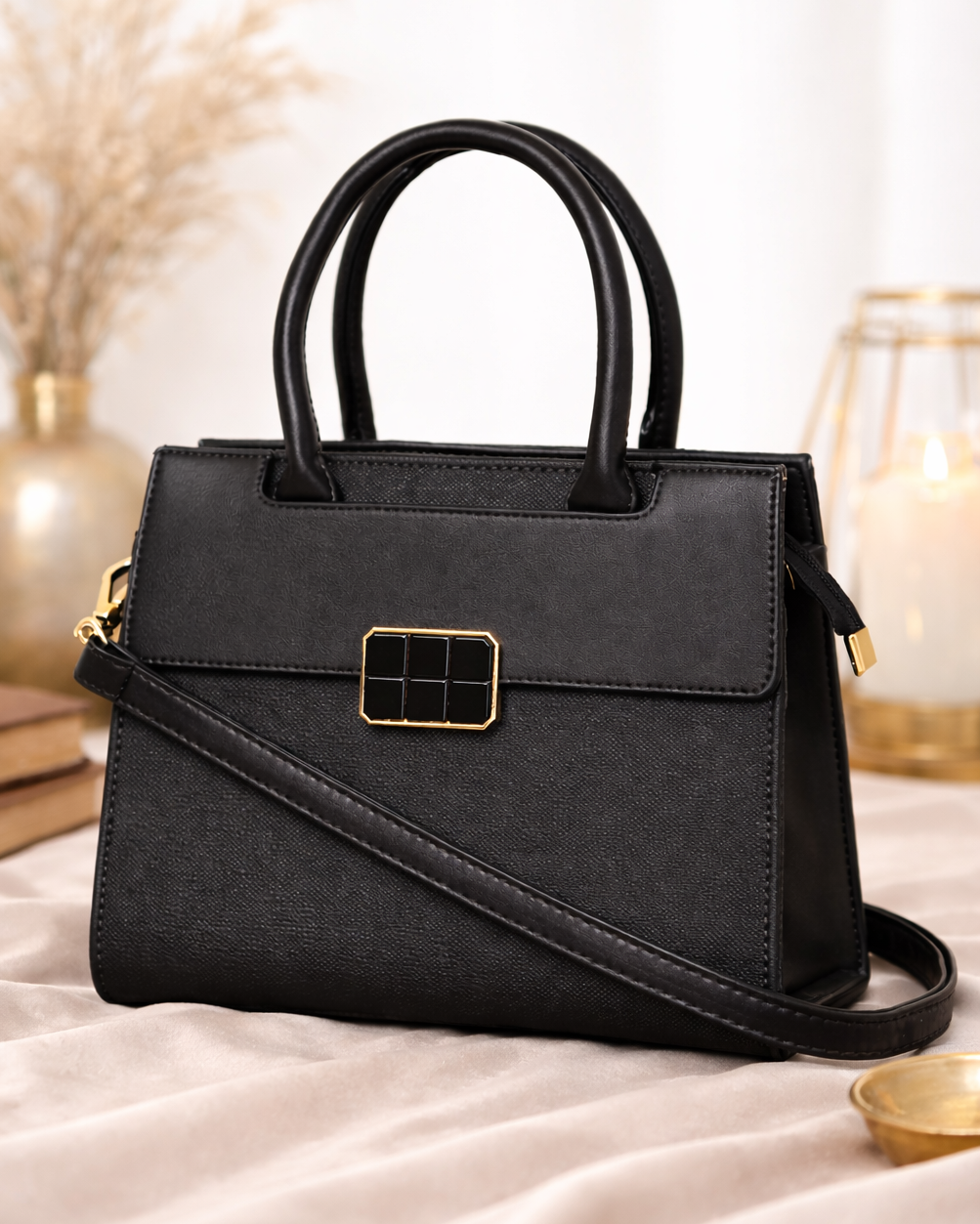 Classic Top Handle Structured Bag – Black Edition