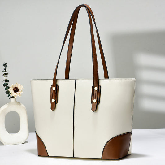The Executive Minimalist Tote in Cream & Caramel