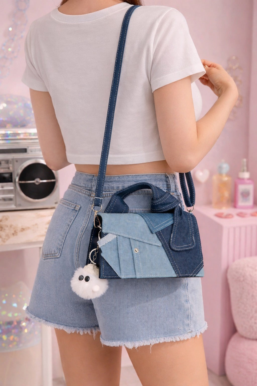 Denim Patchwork Shoulder Bag