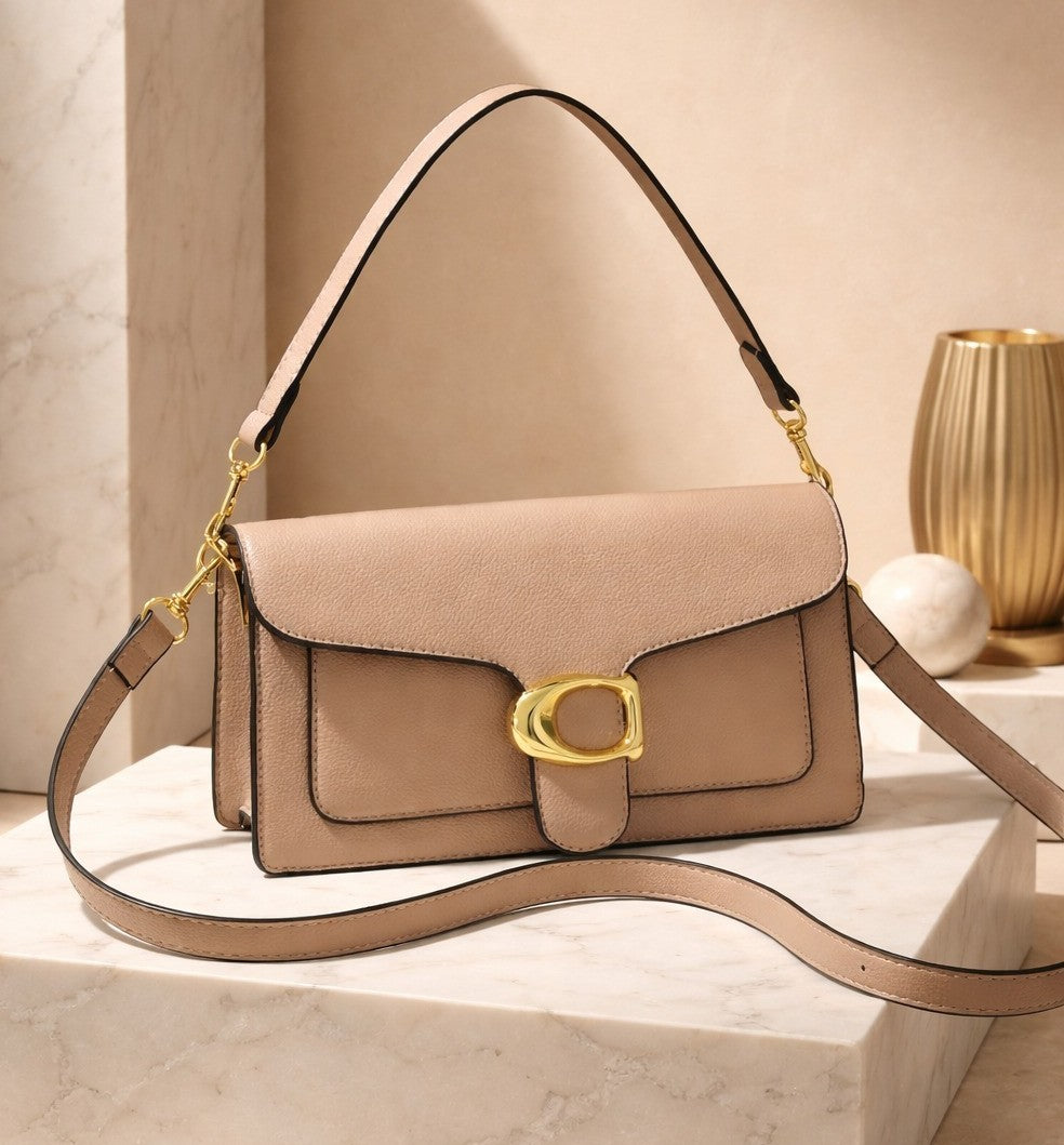 Elegant Buckle Shoulder Bag – Beige Edition